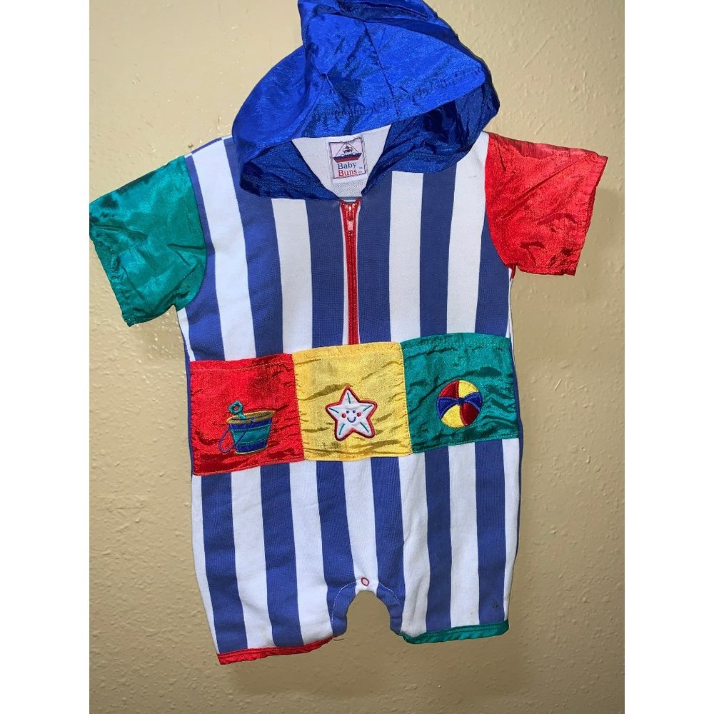 Baby buns vintage shortsleeved multicolor stripped romper sz 18M
